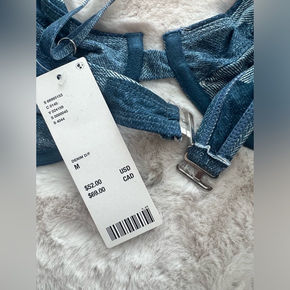 Out From Under by Urban Outfitters Patchwork Denim Bikini Swimwear Top Size M - Picture 7 of 9